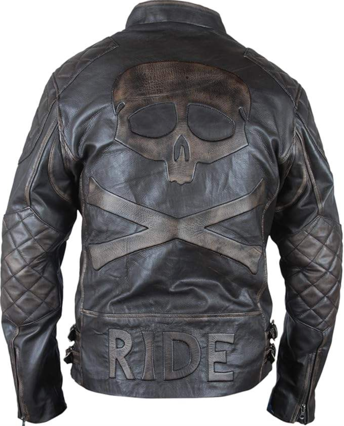 Men's Distressed Cowhide Skull Rider Jacket
