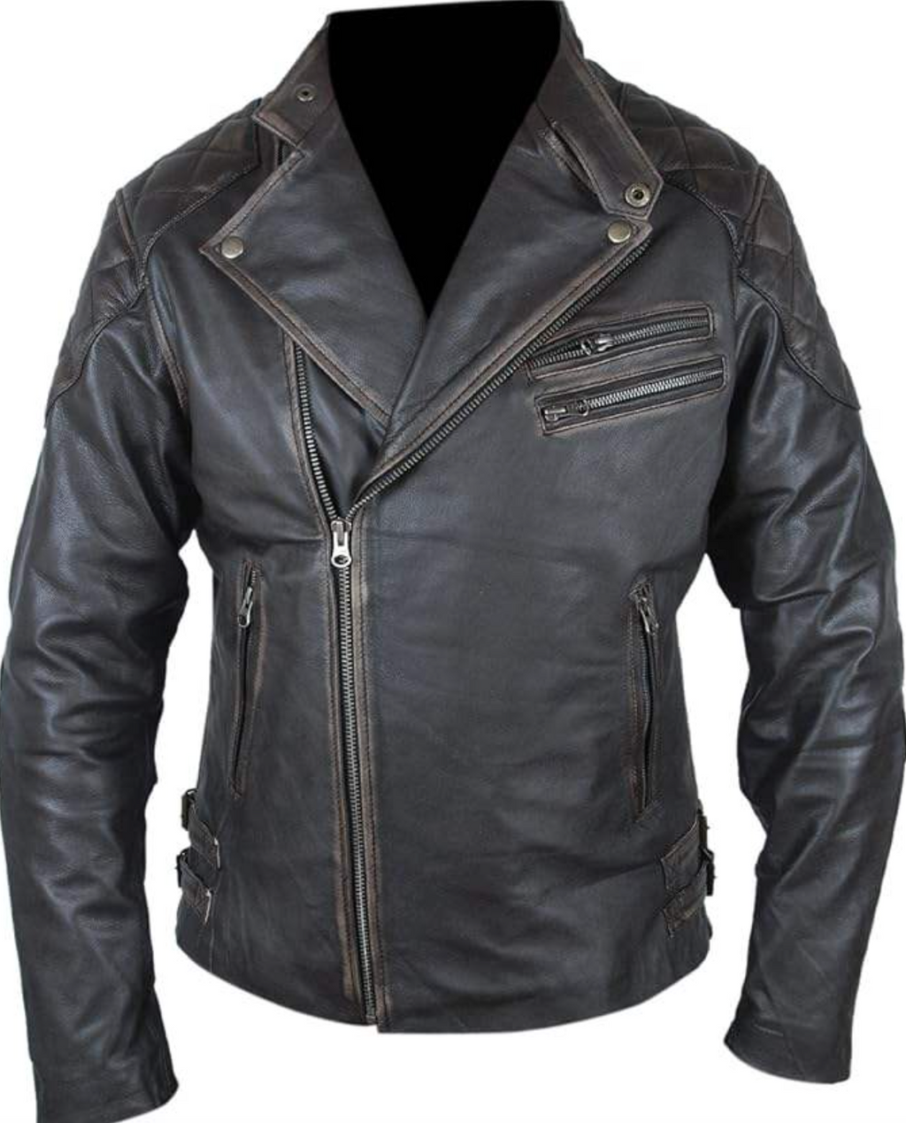 Men's Distressed Cowhide Skull Rider Jacket