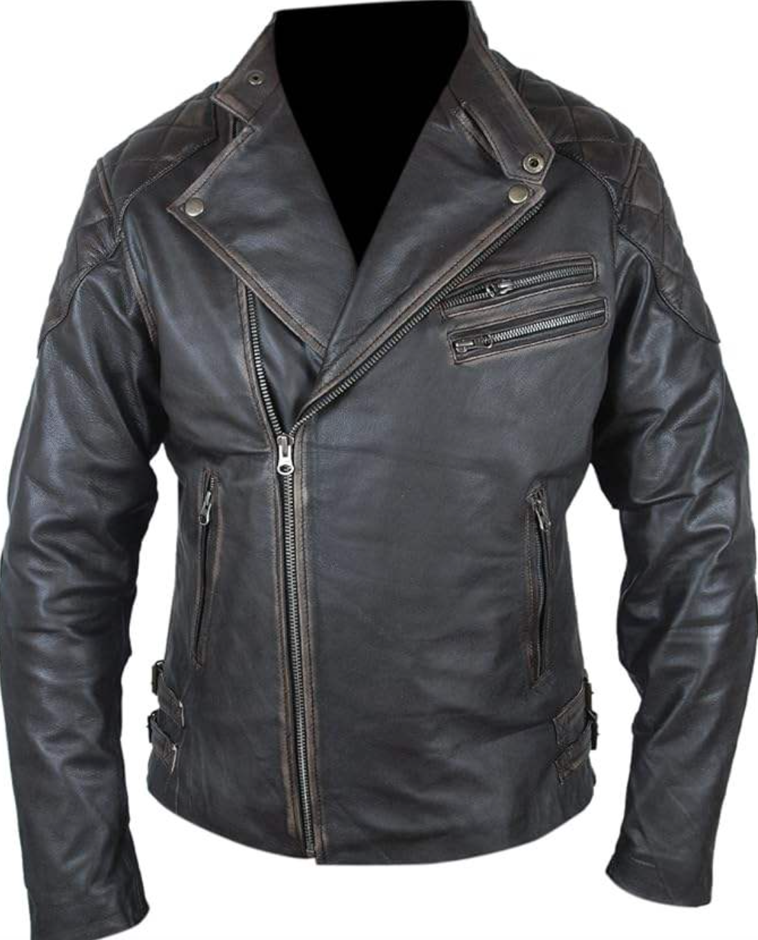 Men's Distressed Cowhide Skull Rider Jacket