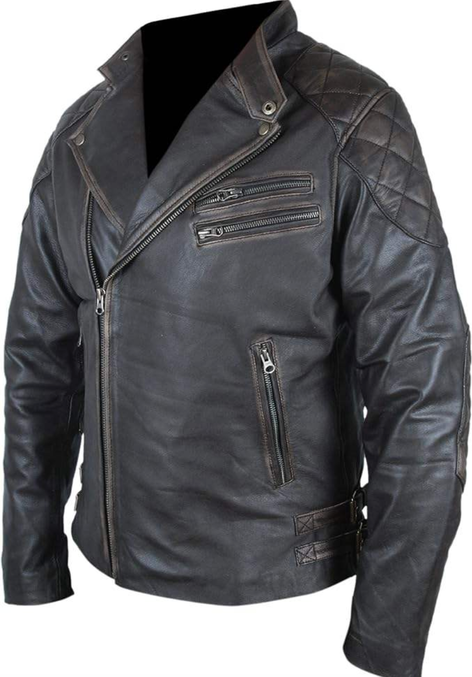 Men's Distressed Cowhide Skull Rider Jacket