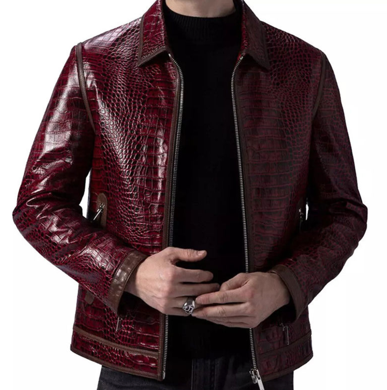 Men's Burgundy Leather Jacket