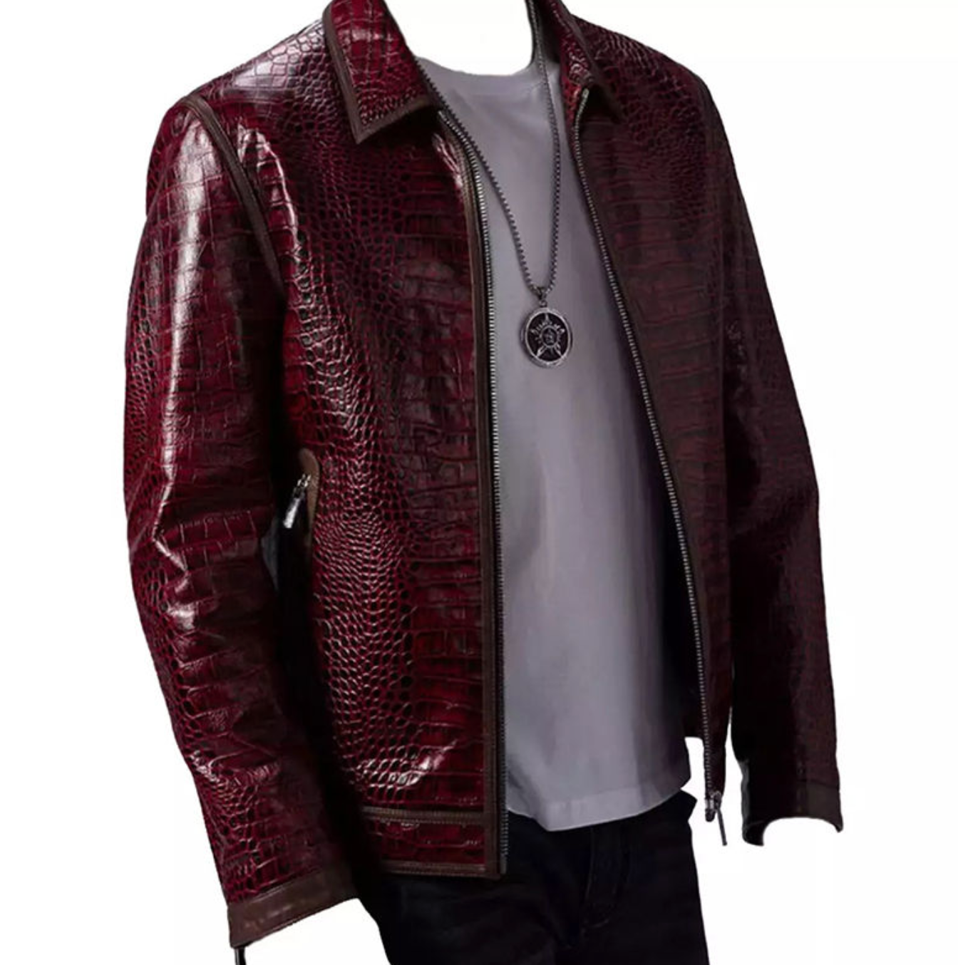 Men's Burgundy Leather Jacket